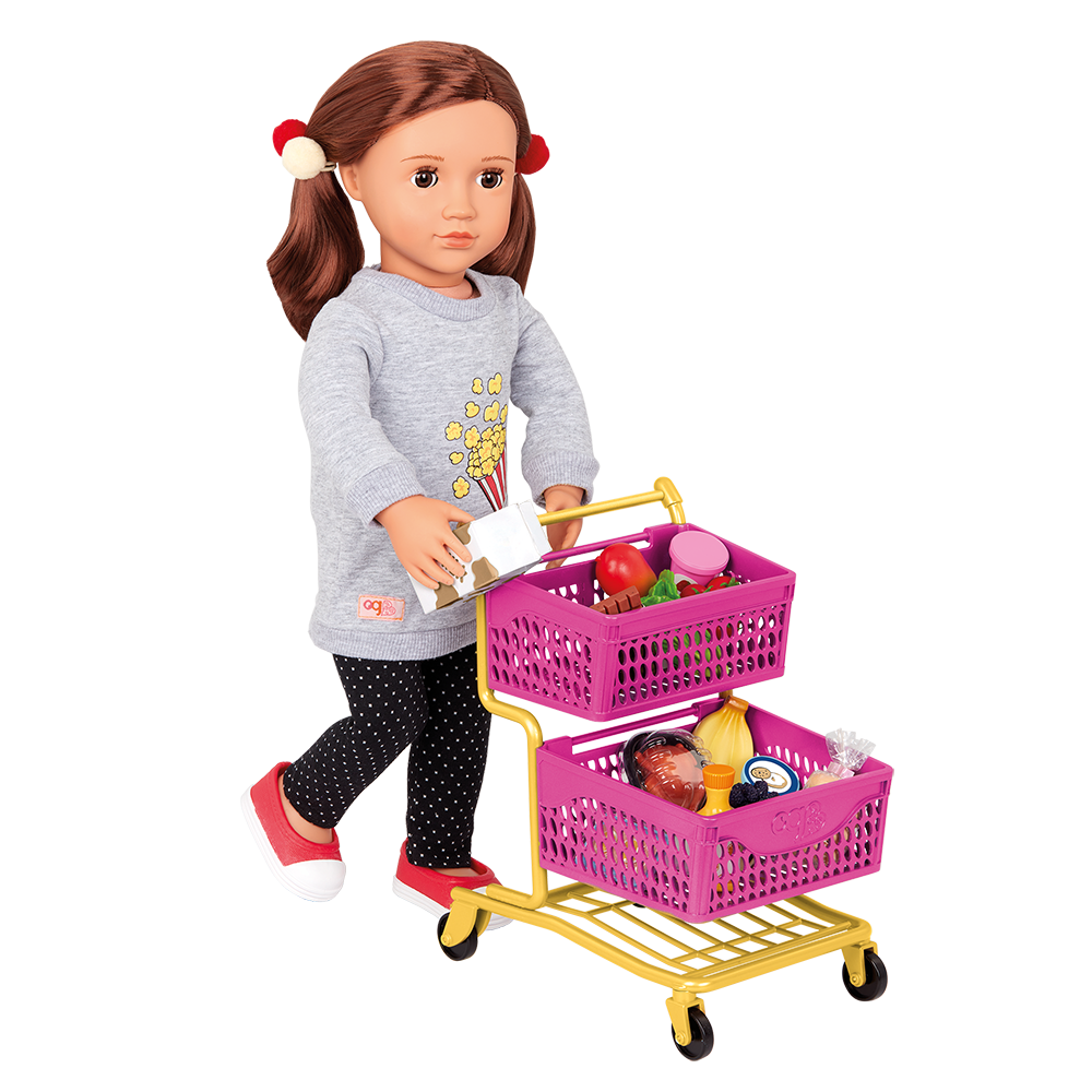 OG - Deluxe Einkaufswagen pink/gelb & Lebensmittel