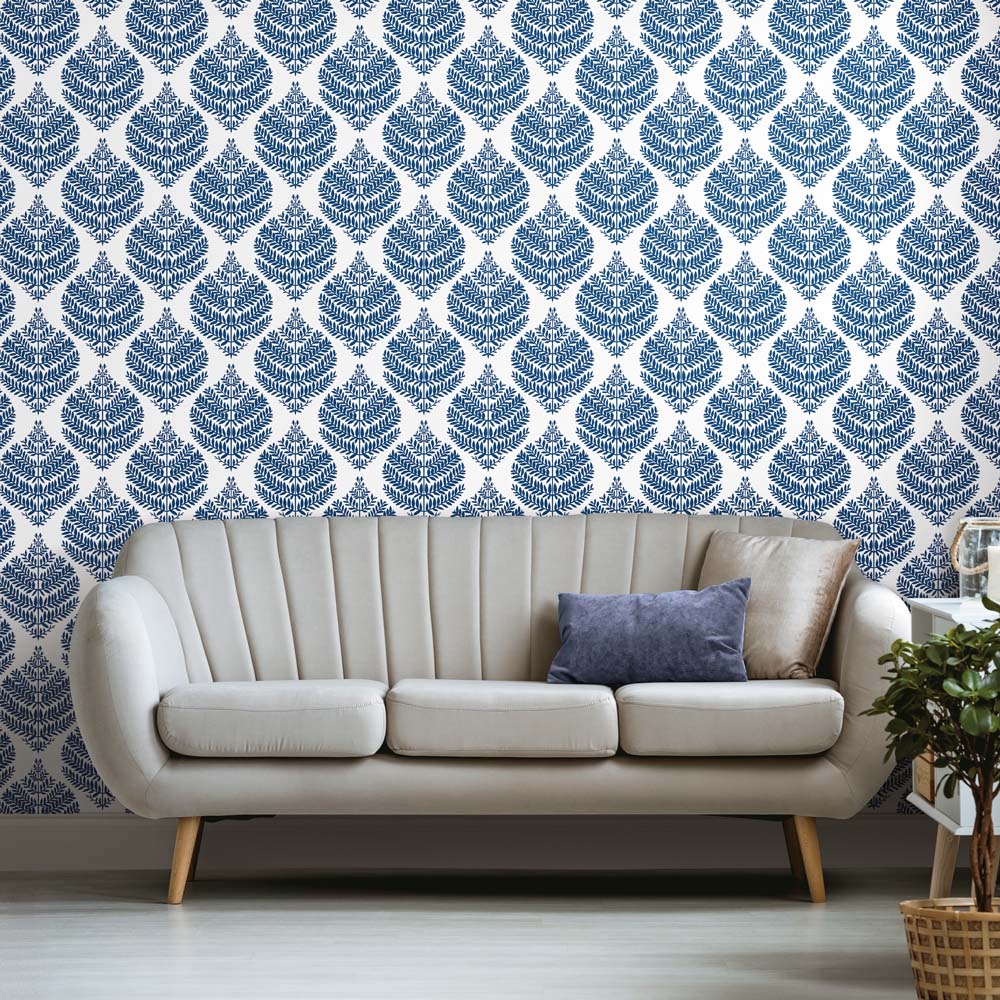 RM - PEEL & STICK Wallpaper - Hygge Farn Damast Blau